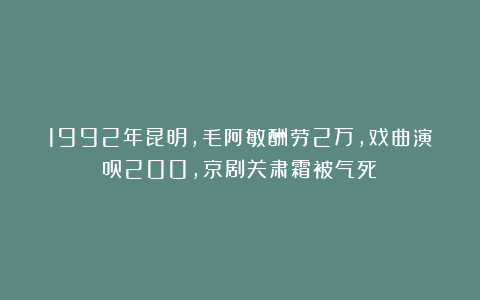 1992年昆明，毛阿敏酬劳2万，戏曲演员200，京剧关肃霜被气死！