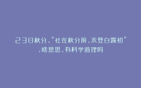 23日秋分，“社在秋分前，禾登白露初”，啥意思，有科学道理吗？