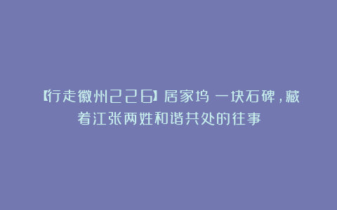 【行走徽州226】居家坞：一块石碑，藏着江张两姓和谐共处的往事