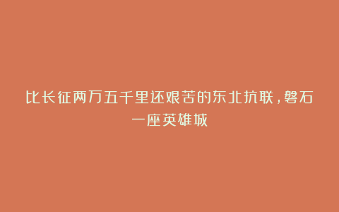 比长征两万五千里还艰苦的东北抗联,磐石一座英雄城