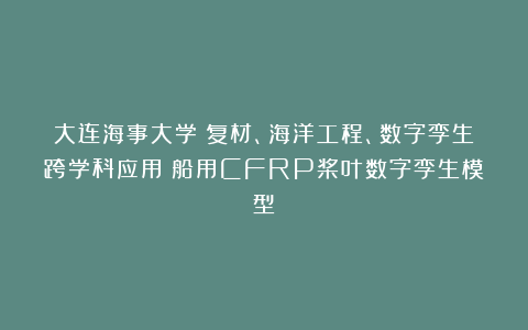 大连海事大学丨复材、海洋工程、数字孪生跨学科应用：船用CFRP桨叶数字孪生模型