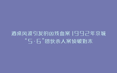 酒桌风波引发的凶残血案！1992年京城“5·6”团伙杀人案侦破始末