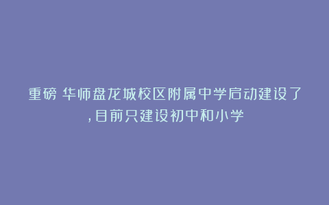 重磅！华师盘龙城校区附属中学启动建设了，目前只建设初中和小学