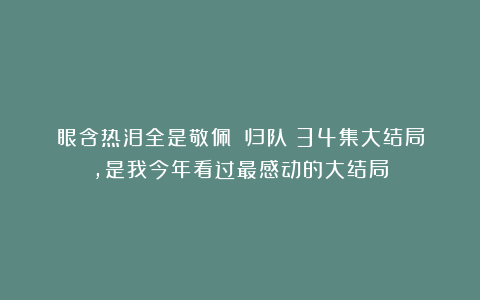 眼含热泪全是敬佩！《归队》34集大结局，是我今年看过最感动的大结局