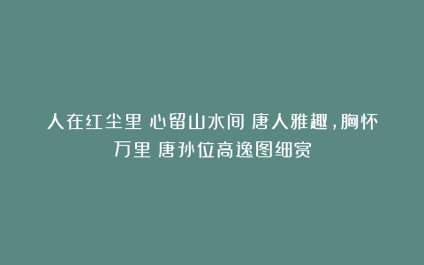 人在红尘里？心留山水间！唐人雅趣，胸怀万里！唐孙位高逸图细赏
