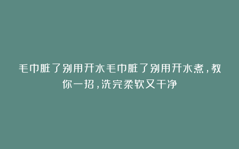毛巾脏了别用开水毛巾脏了别用开水煮，教你一招，洗完柔软又干净