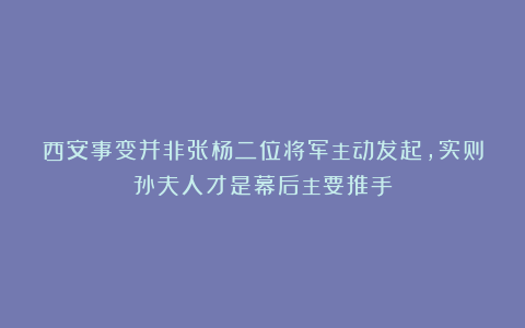 西安事变并非张杨二位将军主动发起，实则孙夫人才是幕后主要推手