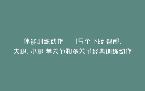 体能训练动作 || 15个下肢（臀部、大腿、小腿）单关节和多关节经典训练动作