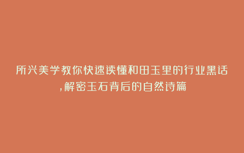 所兴美学教你快速读懂和田玉里的行业黑话，解密玉石背后的自然诗篇