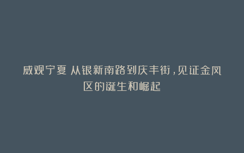 威观宁夏：从银新南路到庆丰街，见证金凤区的诞生和崛起