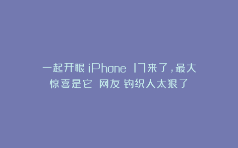 一起开眼！iPhone 17来了，最大惊喜是它！！网友：钩织人太狠了！