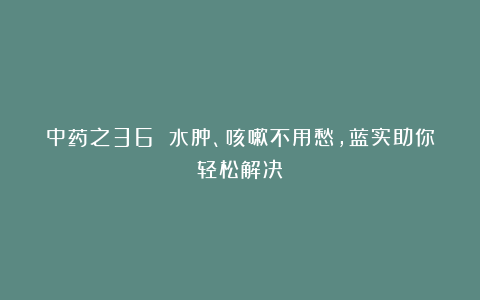 中药之36 水肿、咳嗽不用愁，蓝实助你轻松解决！