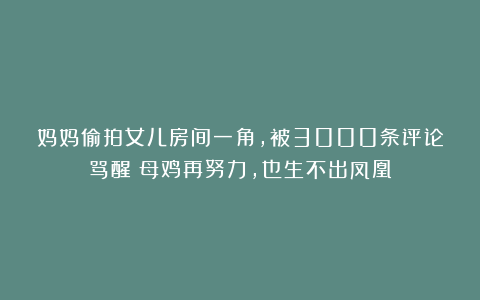 妈妈偷拍女儿房间一角，被3000条评论骂醒：母鸡再努力，也生不出凤凰