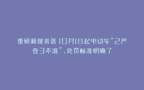 重磅新规来袭！10月1日起电动车“2严查3不准”，处罚标准明确了