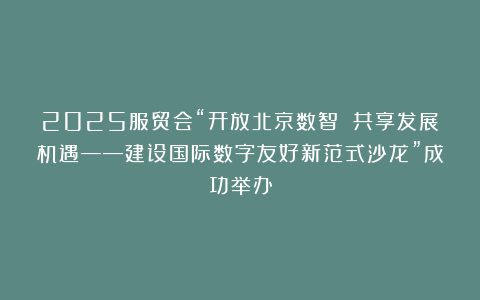 2025服贸会“开放北京数智 共享发展机遇——建设国际数字友好新范式沙龙”成功举办