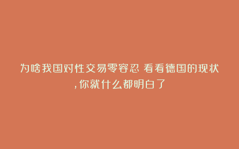 为啥我国对性交易零容忍？看看德国的现状，你就什么都明白了！