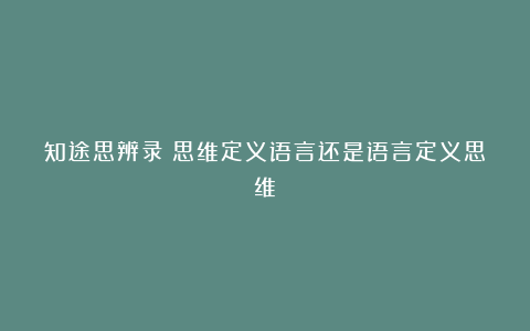 知途思辨录：思维定义语言还是语言定义思维？