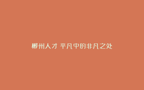 郴州人才：平凡中的非凡之处