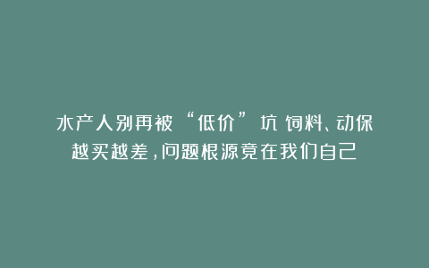 水产人别再被 “低价” 坑！饲料、动保越买越差，问题根源竟在我们自己？
