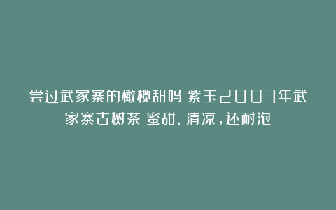 尝过武家寨的橄榄甜吗？紫玉2007年武家寨古树茶：蜜甜、清凉，还耐泡