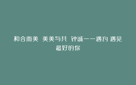 和合而美 美美与共 钟诚一一遇约《遇见最好的你》