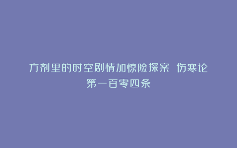 方剂里的时空剧情加惊险探案（《伤寒论》第一百零四条）