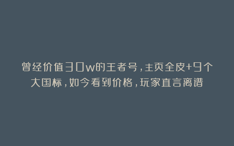 曾经价值30w的王者号，主页全皮+9个大国标，如今看到价格，玩家直言离谱
