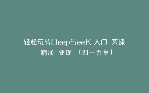 轻松玩转DeepSeeK；入门 实操  精通 变现  (四一五章)
