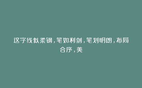 这字线似柔钢，笔如利剑，笔划明朗，布局合序，美