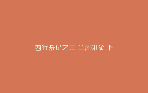 西行杂记之三：兰州印象（下）