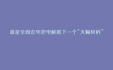 谁是全固态电池电解质下一个“天赐材料”？