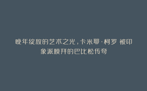 晚年绽放的艺术之光，卡米耶·柯罗：被印象派膜拜的巴比松传奇