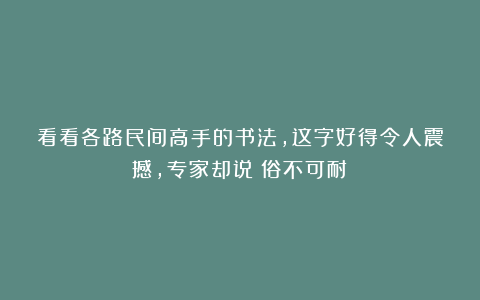 看看各路民间高手的书法，这字好得令人震撼，专家却说：俗不可耐！