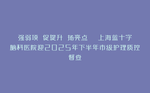 强弱项 促提升 扬亮点 丨 上海蓝十字脑科医院迎2025年下半年市级护理质控督查