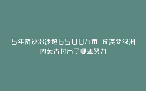 5年防沙治沙超6500万亩 荒漠变绿洲内蒙古付出了哪些努力