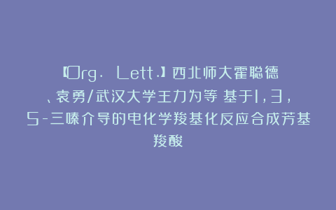 【Org. Lett.】西北师大霍聪德、袁勇/武汉大学王力为等：基于1,3,5-三嗪介导的电化学羧基化反应合成芳基羧酸
