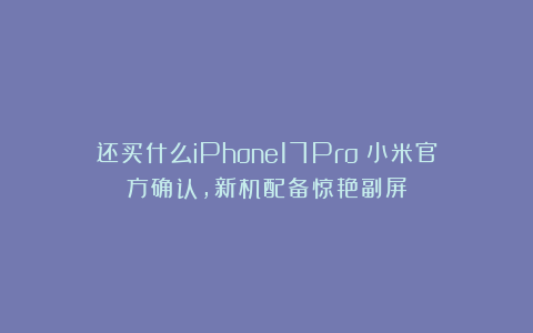 还买什么iPhone17Pro！小米官方确认，新机配备惊艳副屏