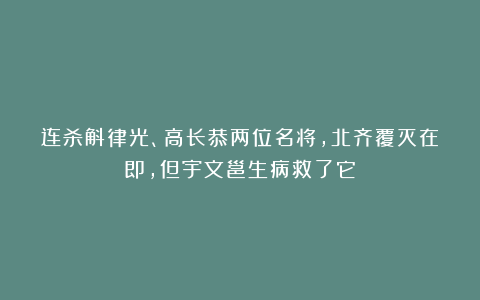 连杀斛律光、高长恭两位名将，北齐覆灭在即，但宇文邕生病救了它