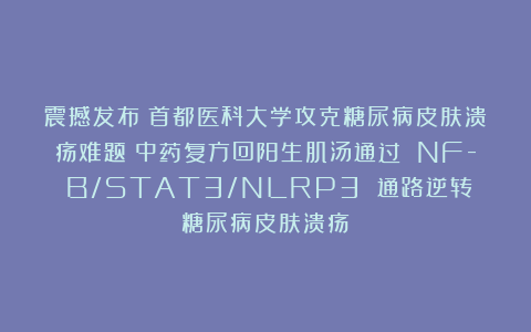 震撼发布！首都医科大学攻克糖尿病皮肤溃疡难题？中药复方回阳生肌汤通过 NF-κB/STAT3/NLRP3 通路逆转糖尿病皮肤溃疡