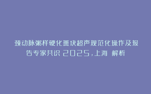 《颈动脉粥样硬化斑块超声规范化操作及报告专家共识（2025，上海）》解析