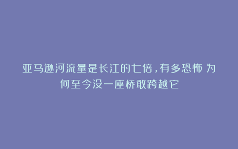 亚马逊河流量是长江的七倍，有多恐怖？为何至今没一座桥敢跨越它