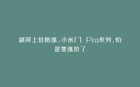 副屏上价格涨，小米17 Pro系列，怕是要涨价了