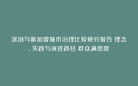 深圳与新加坡城市治理比较研究报告：理念、实践与演进路径（群众满意度）