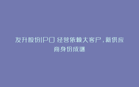 友升股份IPO：经营依赖大客户，新供应商身份成谜
