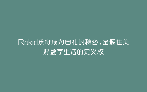 Rokid乐奇成为国礼的秘密，是握住美好数字生活的定义权