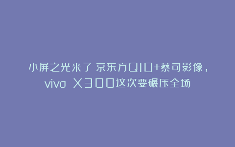 小屏之光来了！京东方Q10+蔡司影像，vivo X300这次要碾压全场？