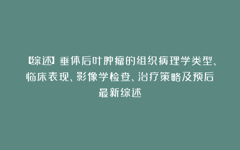 【综述】垂体后叶肿瘤的组织病理学类型、临床表现、影像学检查、治疗策略及预后：最新综述