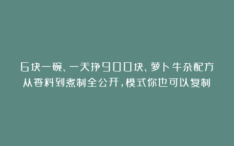 6块一碗、一天挣900块、萝卜牛杂配方从香料到煮制全公开，模式你也可以复制！
