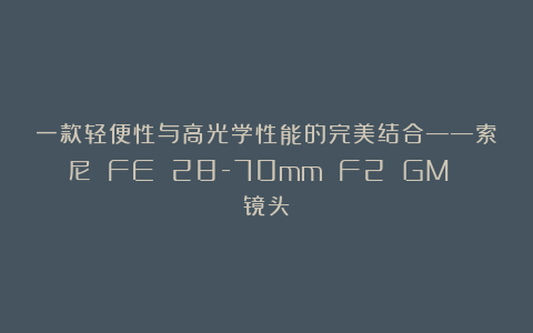 一款轻便性与高光学性能的完美结合——索尼 FE 28-70mm F2 GM 镜头