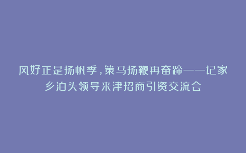 风好正是扬帆季,策马扬鞭再奋蹄——记家乡泊头领导来津招商引资交流会